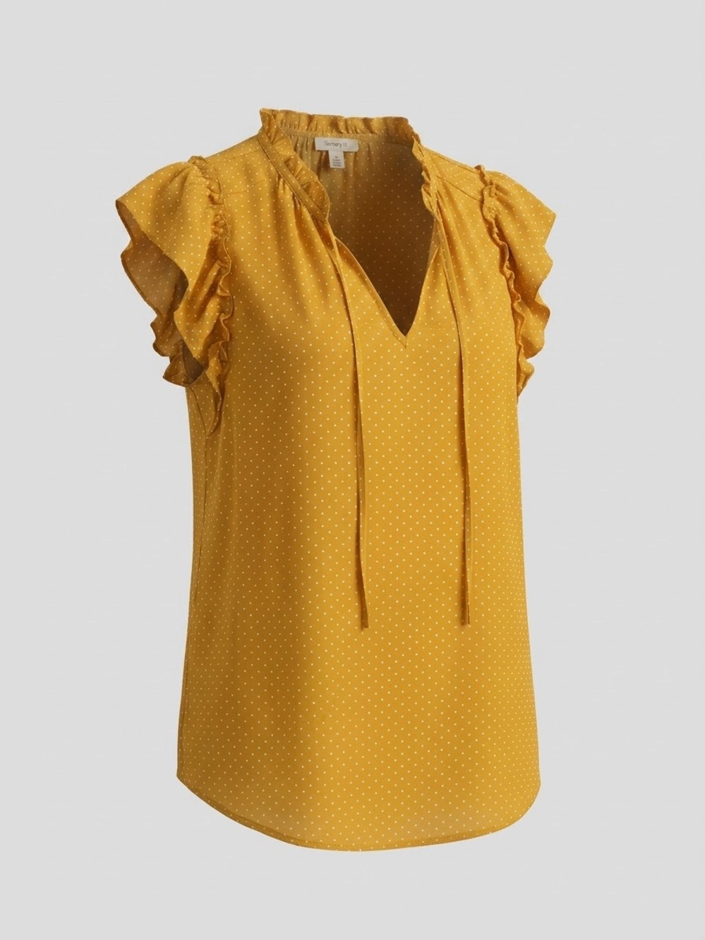 Tamara H Mustard Yellow Polka Dot Ruffle V-Neck Blouse Size 1X